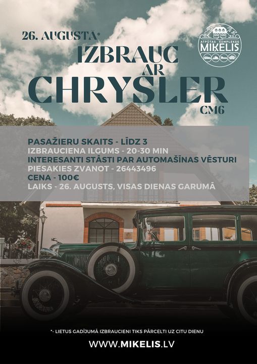Izbrauc ar Chrysler CM6 atpūtas kompleksā Miķelis