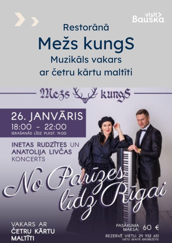 Muzikāls vakars ar četru kārtu maltīti