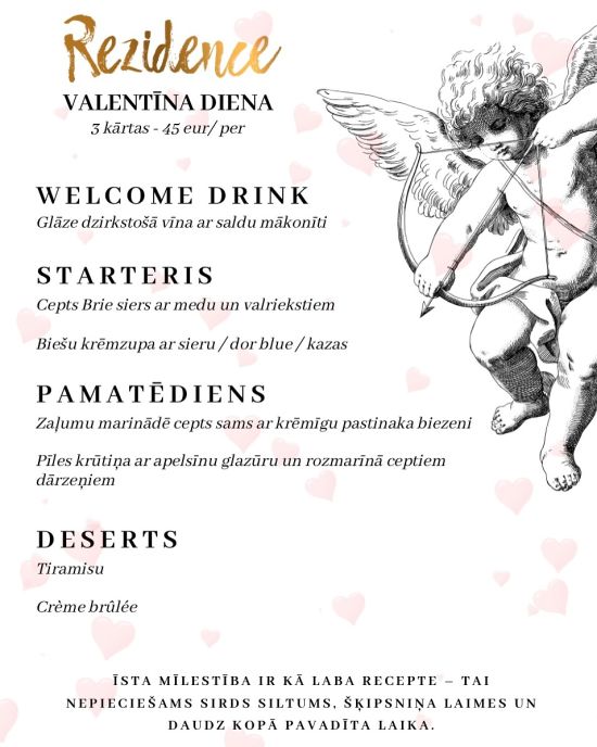 Valentīndienas piedāvājums restorānā Rezidence