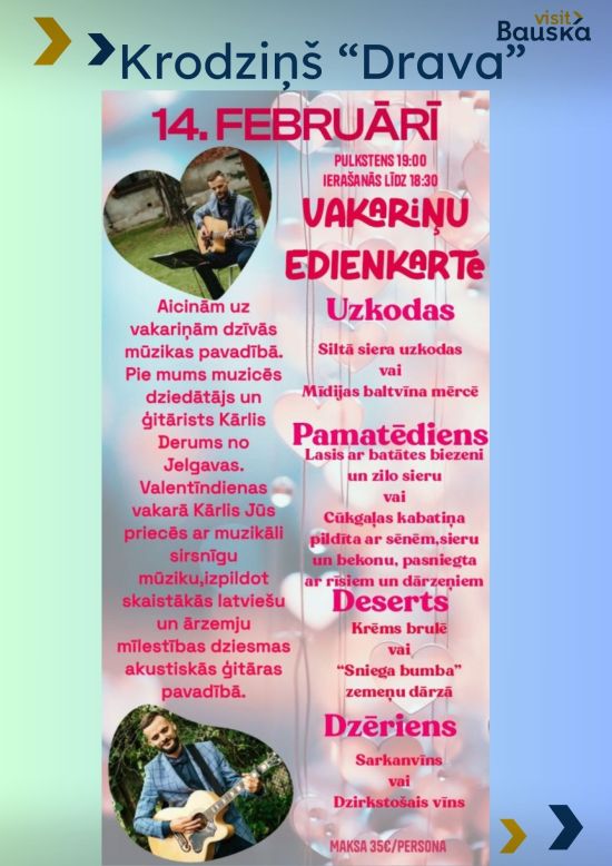 Vakariņu ēdienkarte krodziņā 
