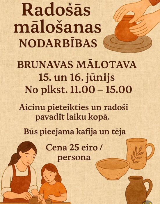 Mālošanas nodarbības Brunavas mālotavā